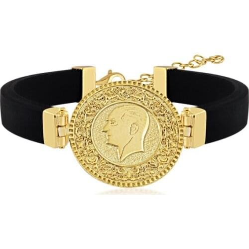 Ataturk Formal Motif Stone Silver Plate Bracelet DN302