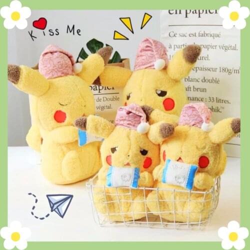 Pokemon Anime Series Cartoon Characters Lovely Nightcap Pikachu Plush Toy Decorations Birthday Presents For Children 28/42cm