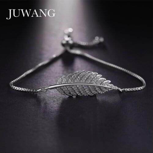 JUWANG Wholesale Leaf Women Bracelets&Bangles Luxury Fashion Shiny AAA CZ Adjustable Link Chain Adjustable Bracelet Jewelry Gif