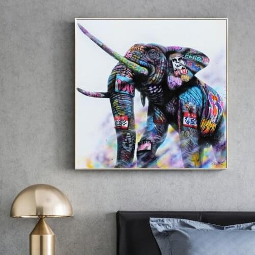 Animal Graffiti Art Elephant Canvas Painting On The Wall Kids Room Poster Prints Wall Pictures for Living Room Home Cuadros
