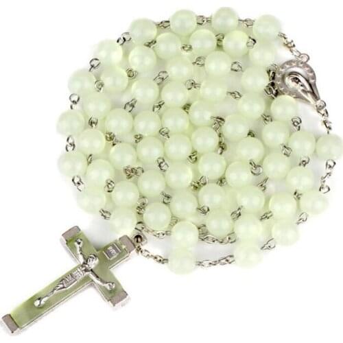 Classic Fashion Luminous Religious Style Christian Rosary Jewelry Luminous Rosary Cross Necklace