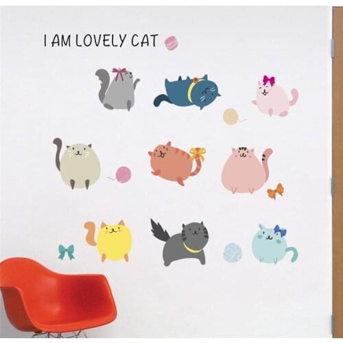 Lovely Colorful Cat Mouse Fish Piano ball Toilet Door Refrigerator kitchen Wall Stickers Decals For Home Decor Poster Mural