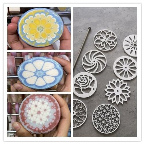 6.5cm round tube silicone soap moulds Kaleidoscope pull through soap shapers tools free shipping 8pcs acrylic plates 1 rod