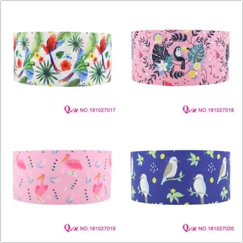 Q&N ribbon 16mm 22mm 25mm 38mm 50mm 75mm pattern and bird printed grosgrain ribbon webbing 50yards/roll for headband