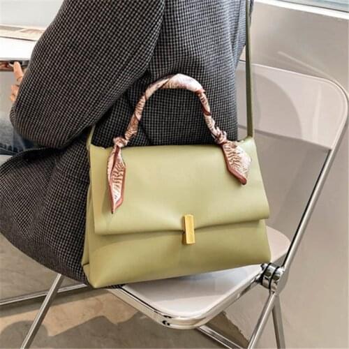 Womens Pure Color PU Leather Small Square Crossbody Bags Scarves Decoration Flap Designer Handbags Lady Elegant Shoulder Bag