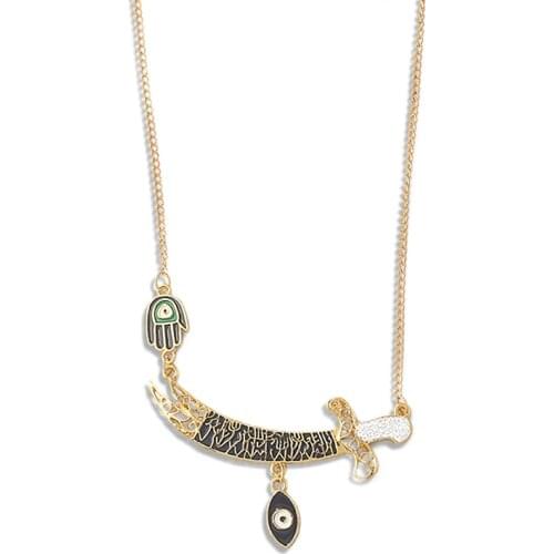 Muslim HZ Zulfiqar Imam Ali Sword Necklaces Stainless Steel Weapon Model Pendant Necklace for Women Men Religious Jewlery Gift