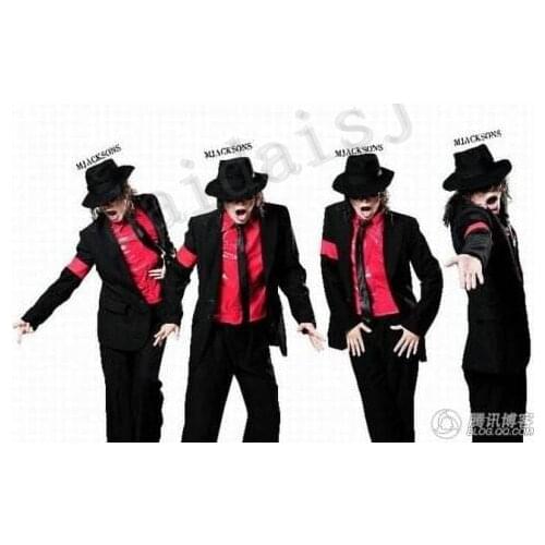 Red Armband Coat Pants Suit Michael Jackson Performance Costume Suit Nightclub Male Dancer DS Stage Clothing Group Dance Costume