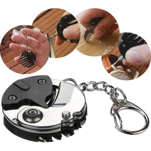 Mini Coin Round Folding Knife Screwdriver Set Keychain Pendant EDC Multi-tool Watch Glasses Repair Gadget Unpacking Tool Kit #LL