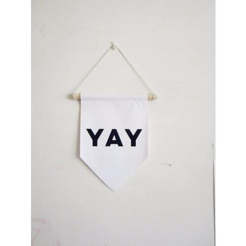 Yay Canvas wall banner.black and white pennant Wall Hanging,Nursery decor wall quote