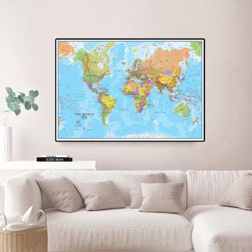 90*60cm The World Political Map Wall Art Poster Vinyl Print Canvas Paintings Classroom Home Decor Children School Supplies