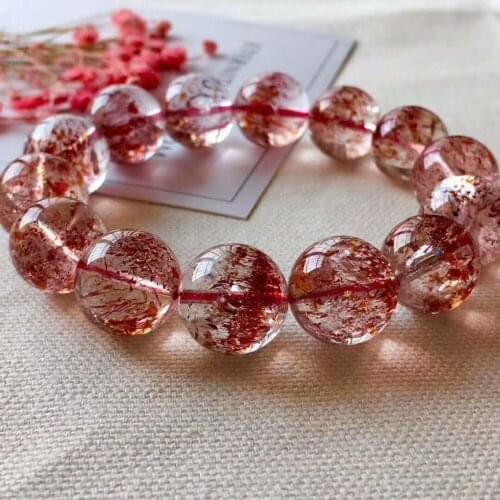 Genuine Natural Lepidocrocite Quartz Red Super 7 Round Beads Rare Women Stretch Bracelet 16mm AAAAA