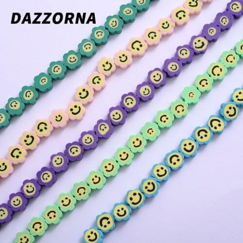 New 5colors Clay Spacer Loose Beads Laugh Face Pattern Printing Flower Shape Polymer Clay Beads For Diy Jewelry Making Bracelet
