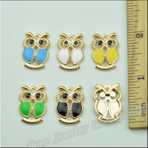 Mix lot 22*15MM DIY gold enamel bird owl charms for bracelet, alloy metal owl pendants dangle jewelry making findings components