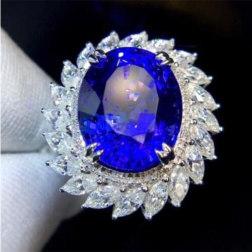 QTT Big Oval CZ 100% 925 Sterling Silver Ring Blue High Quality Diamond Bridal Rings Engagement Party Fine Jewelry