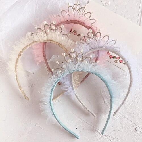 Korea Style New Birthday Party Princess Hair Band Crown Imitation Pearl Rhinestone Headband for Girl Fashion Hair Accessories