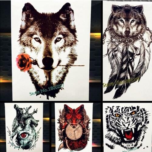 Rose Flower Sexy Wolf Head Temporary Tattoo For Women Body Art Valentine Arm Flash Tattoo Sticker Waterproof Transfer Tatoo Legs