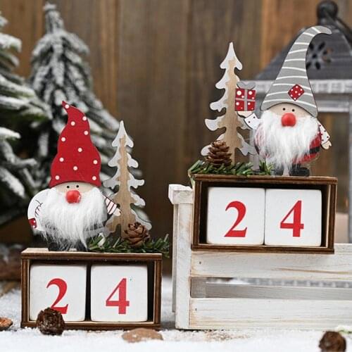 Christmas Wooden Santa Gnome Tree Countdown Calendar Ornament Xmas Party Decor Advent Calendars