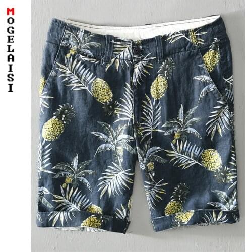 Fashion printed shorts men summer 100% linen Comfortable casual short men high quality brand bermuda masculina 8109