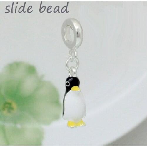 Slide beads New Fashion color penguin pendant charm beads suitable for Pandora bracelet beads for jewelry making