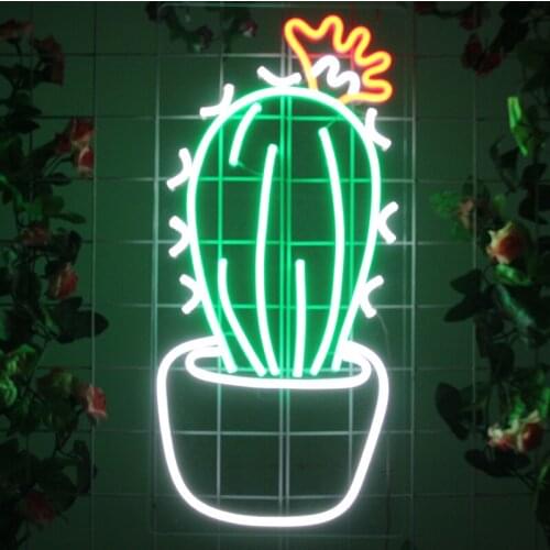 Modern Neon Sign Lights Personalized Custom Plant Cactus Flex Led 3D Acrylic Hanging Bar Home Wall Decor Christmas Ornament Gift