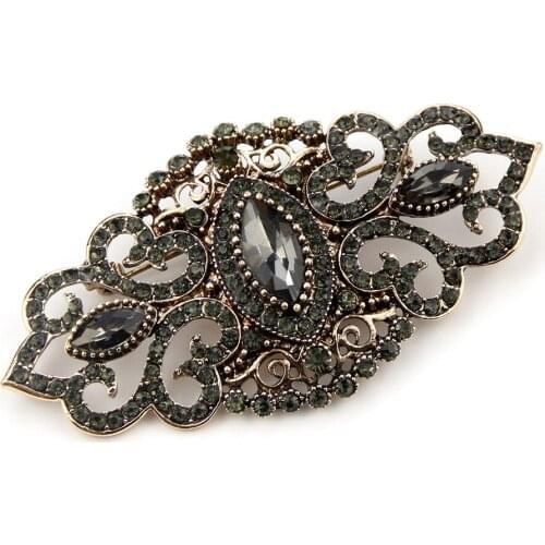 Sunspicems Indian Turkish Flower Crystal Women Brooch Antique Gold Color Morocco Caftan Brooches Banquet Jewelry Hijab Scaft Pin