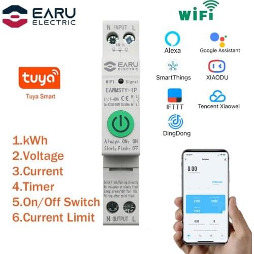 1P+N Tuya WiFi Smart Circuit Breaker Energy Power kWh Meter Timer Time Switch Relay Voltmeter Current RCCB RCBO
