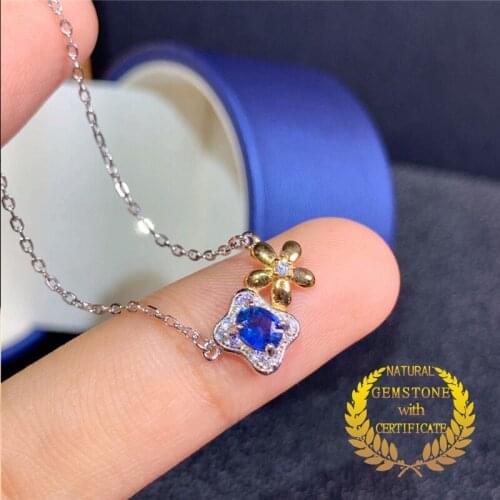 WEAINY Dainty Necklace Natural Sapphire Necklace Real Sapphire Pendant Blue Gem September Birthday Gifts Layering Necklace