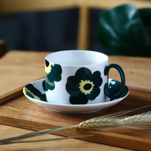Japanese Handmade Sunflower Enamel Porcelain Cups Ceramic Coffee Cup Original Taza Copo Butterfly Spoon Coffe Mug