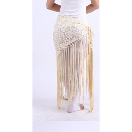 Cheap Belly Dance Clothes Women Dancewear Long Fringe Hand Crochet Triangle Belt Belly Dance Hip Scarf Sequins