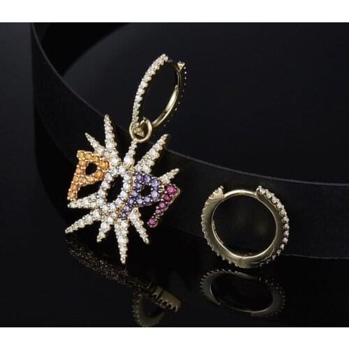 Charm Jewelry Gold Colr Cubic Zirconia Letter earrings POP Sting Asymmetry Earrings Girls Cute Romantic Earring for Women