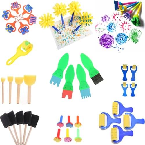 1Set Creative Set For Kids Sponge Brushes Children Kids Painting Graffiti Toys Plastic Handle Drawing Brush Drawing Toys