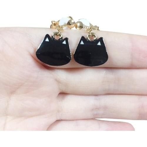 1Pair Korean Fashion Sweet Girl Student Black Cat Head Back Earrings Simple Cute Women Earrings Ear Clips Banquet Accessories