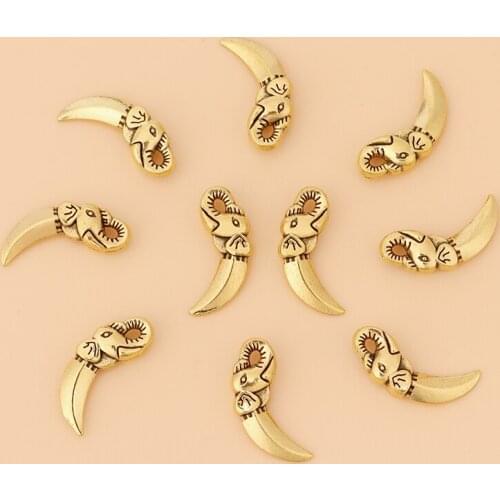 100pcs/Lot Antique Gold 3D Ivory Elephant Tooth Charms Pendants Beads 2 Sided for Necklace Bracelet Jewelry Making Accessories