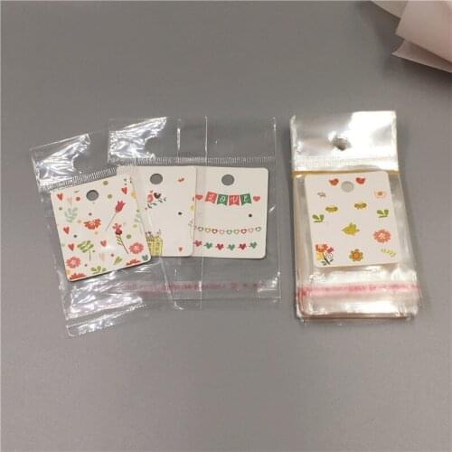 100Pcs/Lot Upscale Jewelry Sets Accessory 5x4cm Earring Card 5x4cm Kraft Paper Square Printed Dangler Cards With 100Pcs Opp Bags
