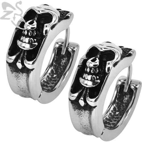 2pcs Skull Ear Hoop Earring 316 Stainless Steel Aros Circle Earring Piercing For Female Girl Men Birthday Gift Body Jewelry 12mm