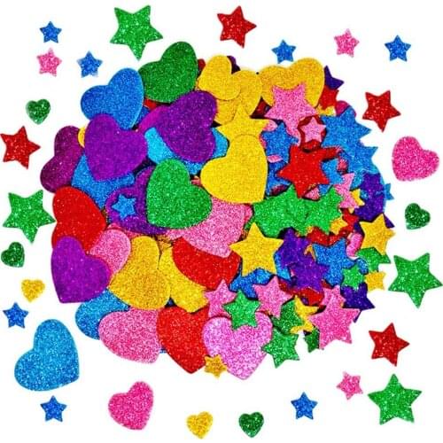 260 Pcs Home Decoration Stars Colorful Glitter Foam Stickers Self Adhesive Stars Heart Shapes Stickers Kids Arts Craft Supplies