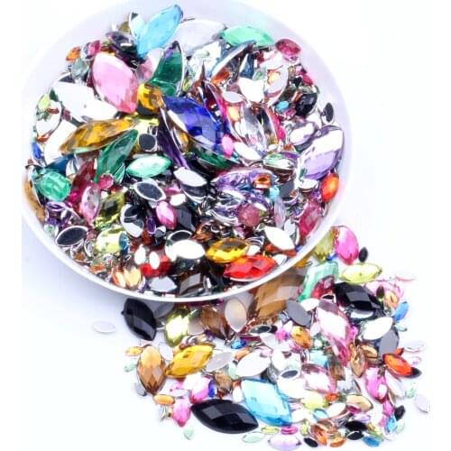 3x6mm 10000PCS Acrylic Craft DIY Gems Flatback Marquise Earth Facets Normal color Acrylic Rhinestone Strass Nail Art Decorations