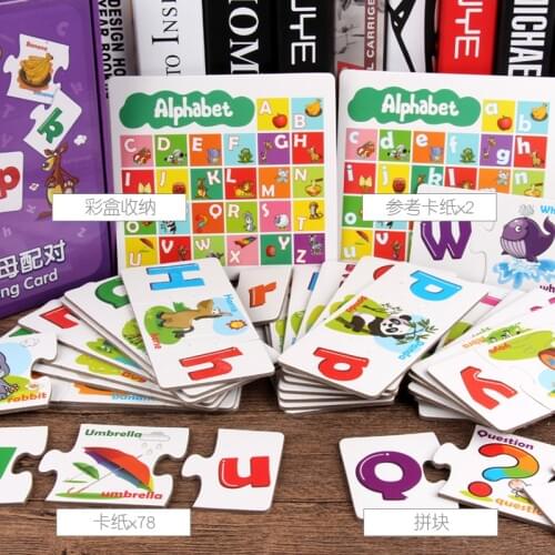 Alphabet Letters Card Kids English Letters Matching Flash Cards Animal Fruits Cognitive Blocks Funny Learning Game Toys