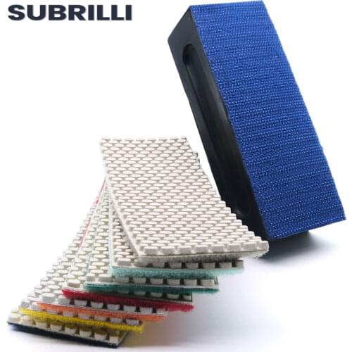 SUBRILLI Diamond Hand Polishing Pads Resin Bond Flexible For Concrete Glass Marble Stone Polishing Sheet With Rubber Backing Pad