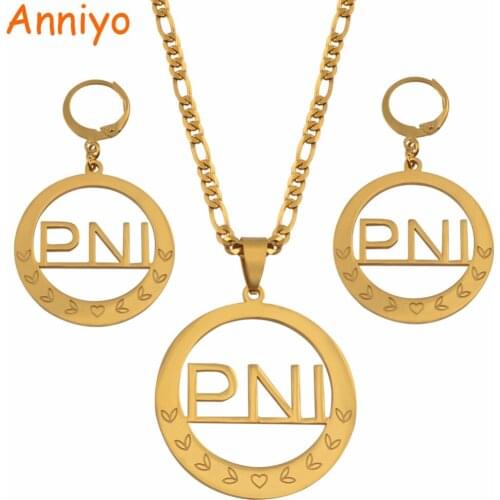 Anniyo Micronesia PNI Round Big Pendant Necklaces Earrings Jewellery sets for Women Stainless Steel Party Jewelry Gifts #047821S