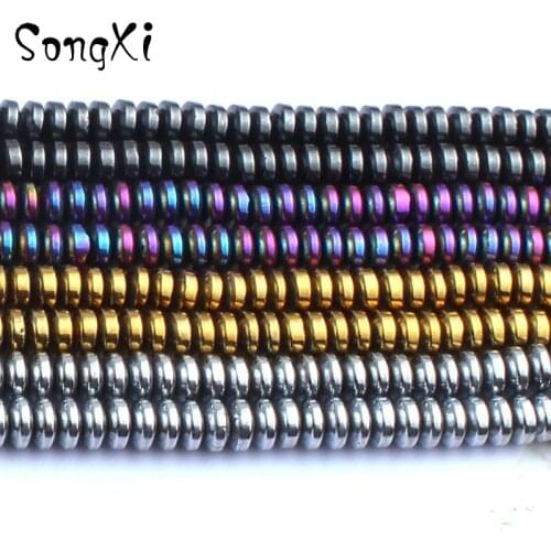 4*2mm Wholesale Natural Gold Silver Plated Rainbow Rondelle Spacer Hematite Beads for Jewelry Making Diy Necklace Bracelet 15
