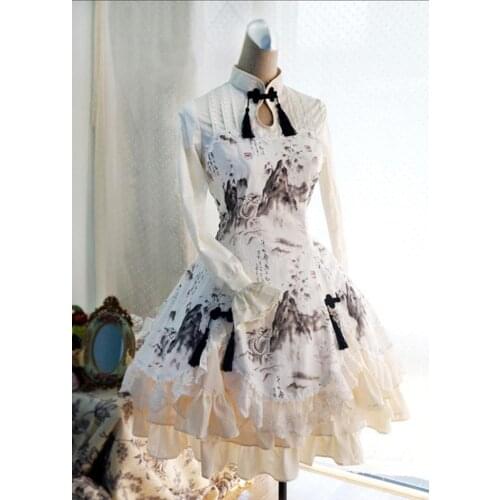 Lolita One Piece Dress Chinese Style Lolita Dress Landscape And Incense Dragon Printed OP Dress