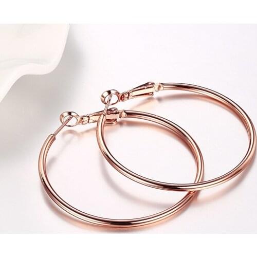 Smooth Large Hoop Earrings Rose Gold Color Womens Classic Big Circle Earrings Diameter 40mm*40mm