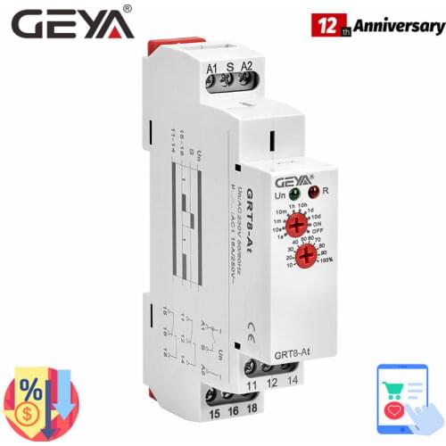 GRT8-At Bt Delay on Delay off Time Relay with Instantaneous contact 16A 50-60Hz AC230V or AC/DC12-240V GEYA