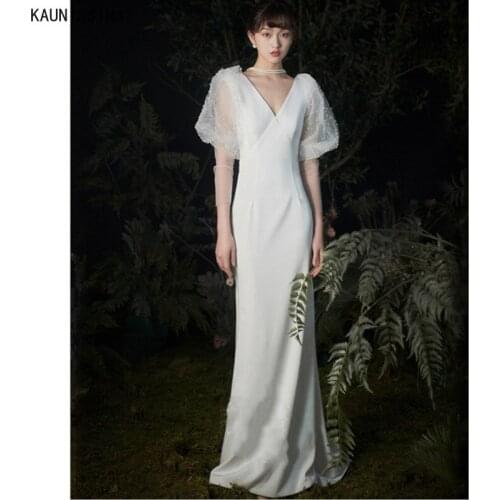 KAUNISSINA Romantic V-Neck Mermaid Wedding Gowns Custom Made Satin Bridal Dress Robe de Mairee Simple Long Wedding Dresses