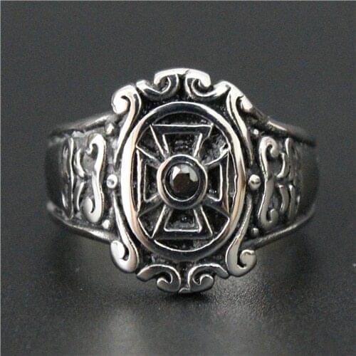 Black Crystal Cross Ring 316L Stainless Steel Cool Man Hot Popular Party Ring Cross Ring
