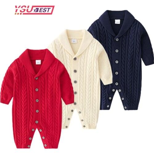 Newborn Jumpsuit Cotton Baby Girl Romper Boys Shoulder Open Button Knitted Solid Clothes Children Girls Jumpsuit Newborn Rompers