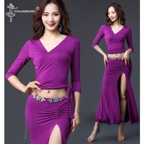 Sexy Belly Dance Costume Practice Set Oriental Dance Autumn Winter High Split Log Skirt Belly Dancing Wear Performance Clothing