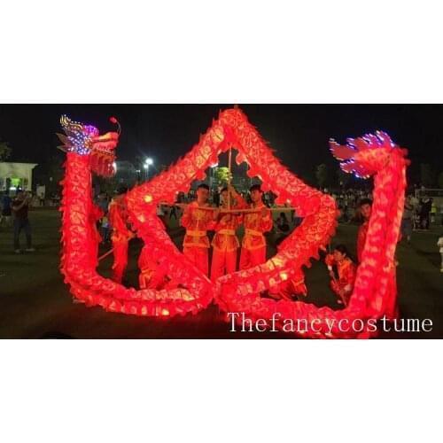 13m student DRAGON DANCE Silk Fabric Mascot Costume Led lights Chinese traditional Culture stage prop Folk Spring Day Festival