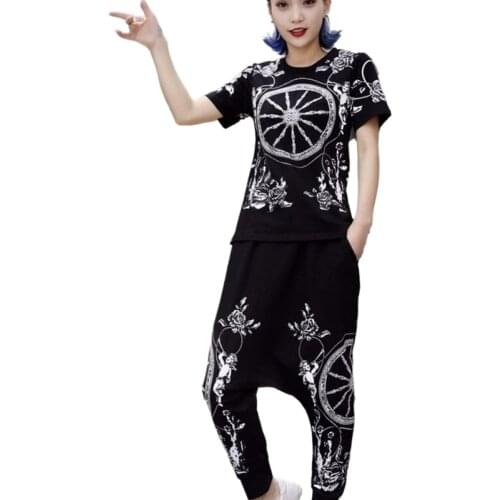 Summer Womens Suit Two Piece Set loose print blouse+Harem pants 2 piece sets womens outfits Plus Size 5xl Trendy Clothes